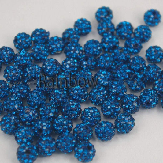 Capri Blue Crystal Rhinestone Round Beads, 6mm 8mm 8mm 10mm 12mm Pave Clay Disco Ball Beads, Chunky Bubble Gum Beads, Gumball Acrylic Beads 