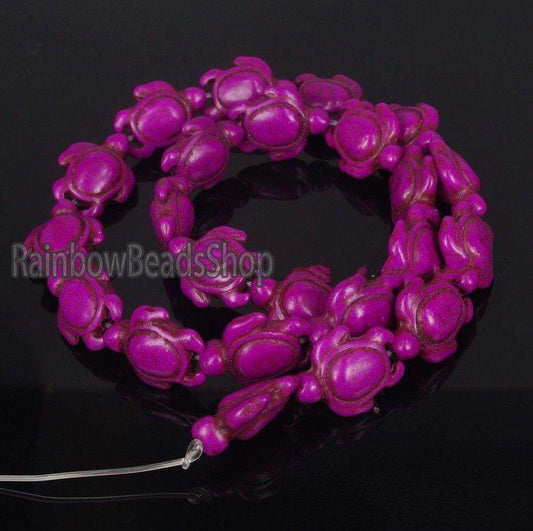 Carved Turtle Fuchsia Howlite beads, 14x17mm  , 16'' strand 