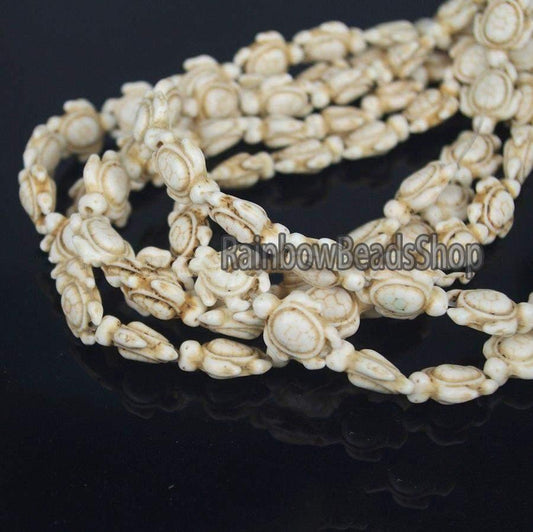 Carved Turtle White Howlite beads, 14x17mm 16'' strand 