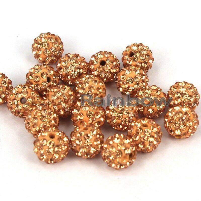 Champagne Crystal Rhinestone Round Beads, 6mm 8mm 8mm 10mm 12mm Pave Clay Disco Ball Beads, Chunky Bubble Gum Beads, Gumball Acrylic Beads 