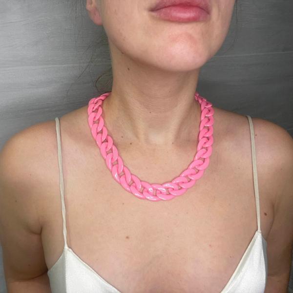 Chunky Long Chain Necklace, Pink Acrylic Large link, gift, Boho Fashion Women Jewelry 