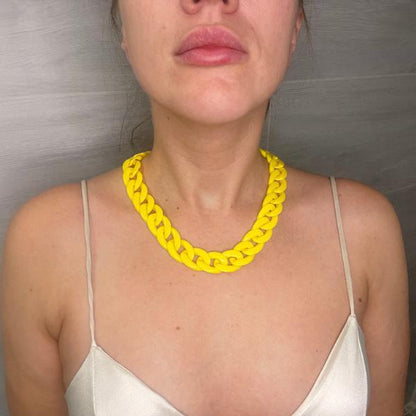 Chunky Long Chain Necklace, Yellow Acrylic Large link, gift, Boho Fashion Women Jewelry 