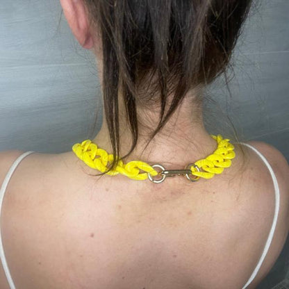 Chunky Long Chain Necklace, Yellow Acrylic Large link, gift, Boho Fashion Women Jewelry 