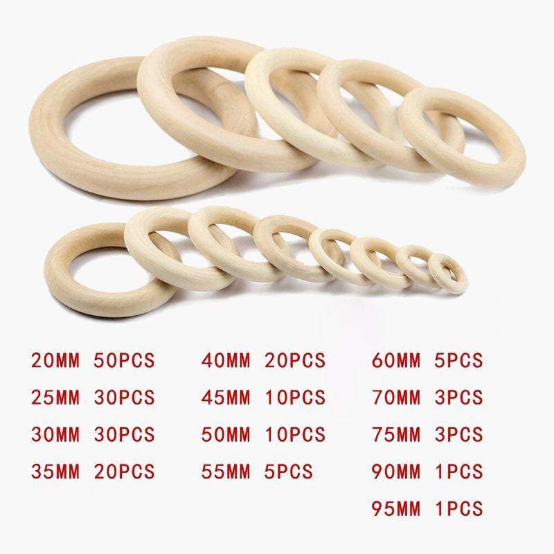Circles Wood Rings Beads, Connectors  Lead-Free, Baby teething 20-95mm 