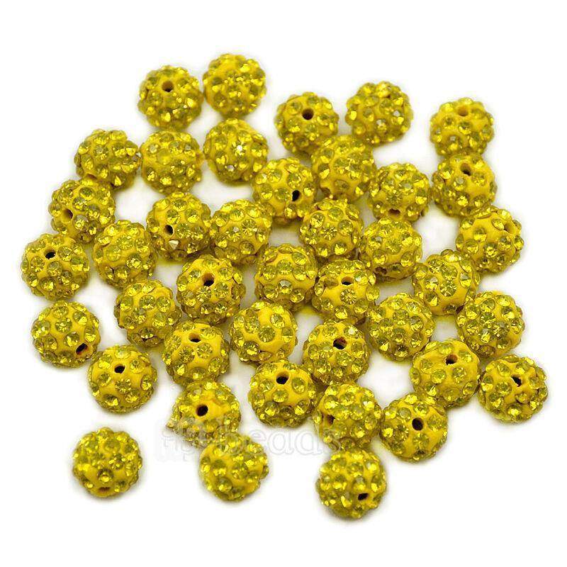 Citrine Crystal Rhinestone Round Beads, 6mm 8mm 8mm 10mm 12mm Pave Clay Disco Ball Beads, Chunky Bubble Gum Beads, Gumball Acrylic Beads 