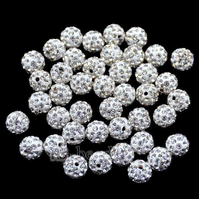Clear Crystal Rhinestone Round Beads, 6mm 8mm 8mm 10mm 12mm Pave Clay Disco Ball Beads, Chunky Bubble Gum Beads, Gumball Acrylic Beads 