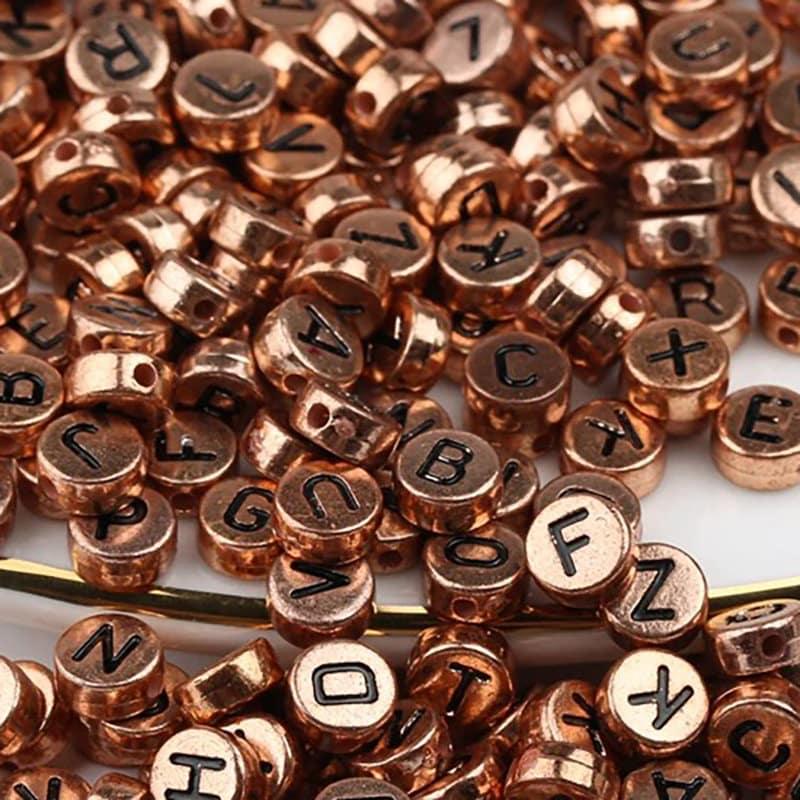 Copper ABC Round Letter Beads, 7mm A-Z Multi Coloured Mixed  Acrylic  Carved  Letter Beads, 100pcs 