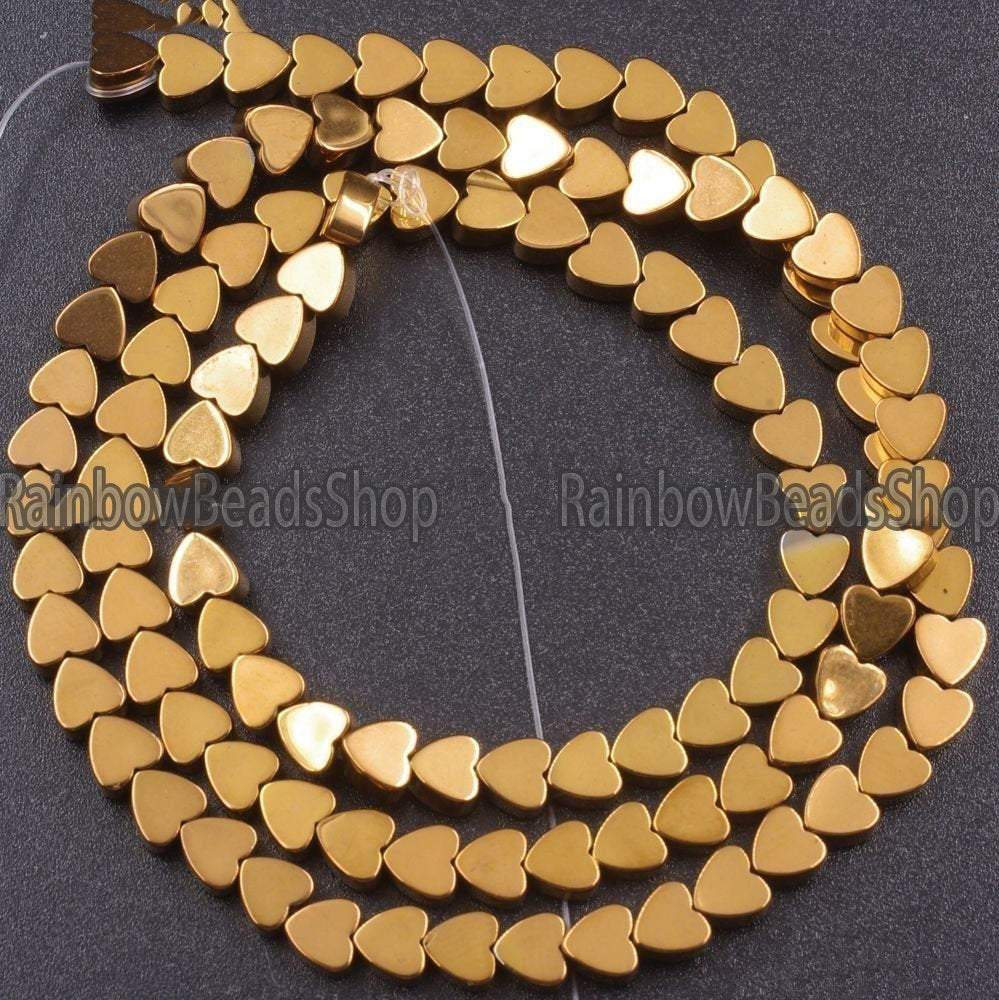 Copper  Flat Heart Hematite Gemstone Beads, 4-10mm, 15.5'' strand 