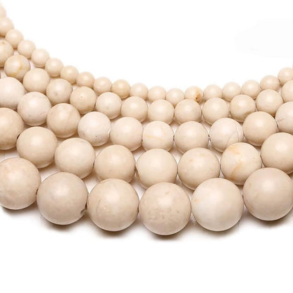 Cream river stone (riverstone) beads, 6-12mm fossil jasper rock round Ivory Beads 