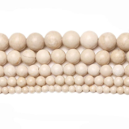 Cream river stone (riverstone) beads, 6-12mm fossil jasper rock round Ivory Beads 