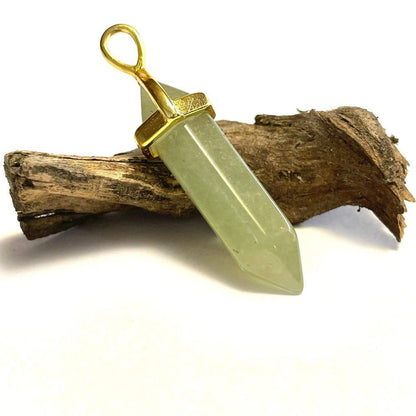 Creen Aventurine Hexagonal Pointed Gemstone Pendant, Gold Plated Brass, Crystal Healing Pendant, Boho Hippie Crystal 