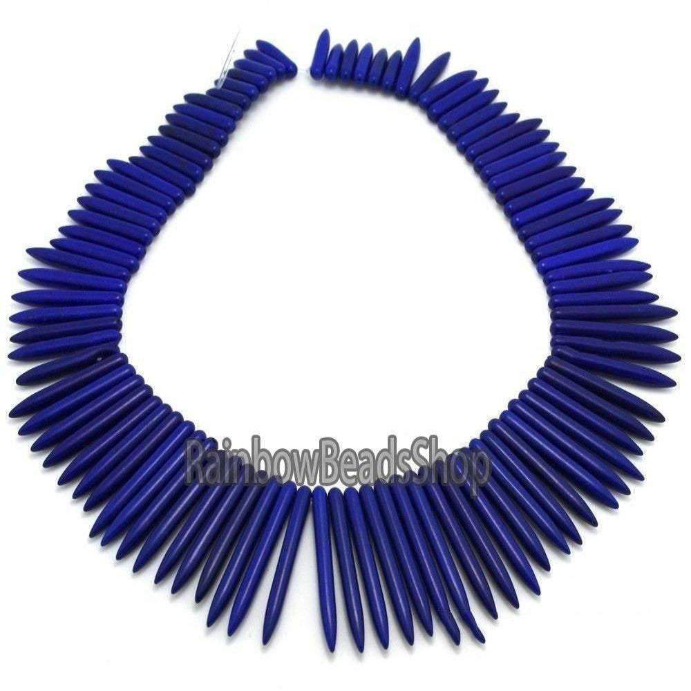 Dark Blue Howlite Stick Spike Beads, 20x48mm, 16'' strand 