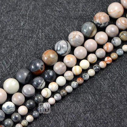 Dark Picasso Jasper beads, 4-12mm Round stone, 15.5 Strand 