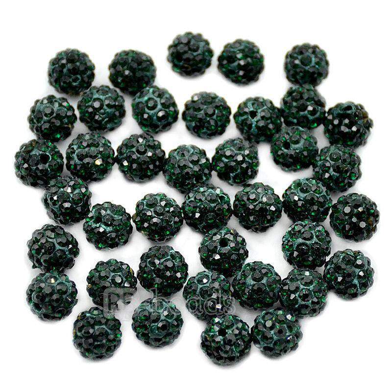 Emerald Crystal Rhinestone Round Beads, 6mm 8mm 8mm 10mm 12mm Pave Clay Disco Ball Beads, Chunky Bubble Gum Beads, Gumball Acrylic Beads 