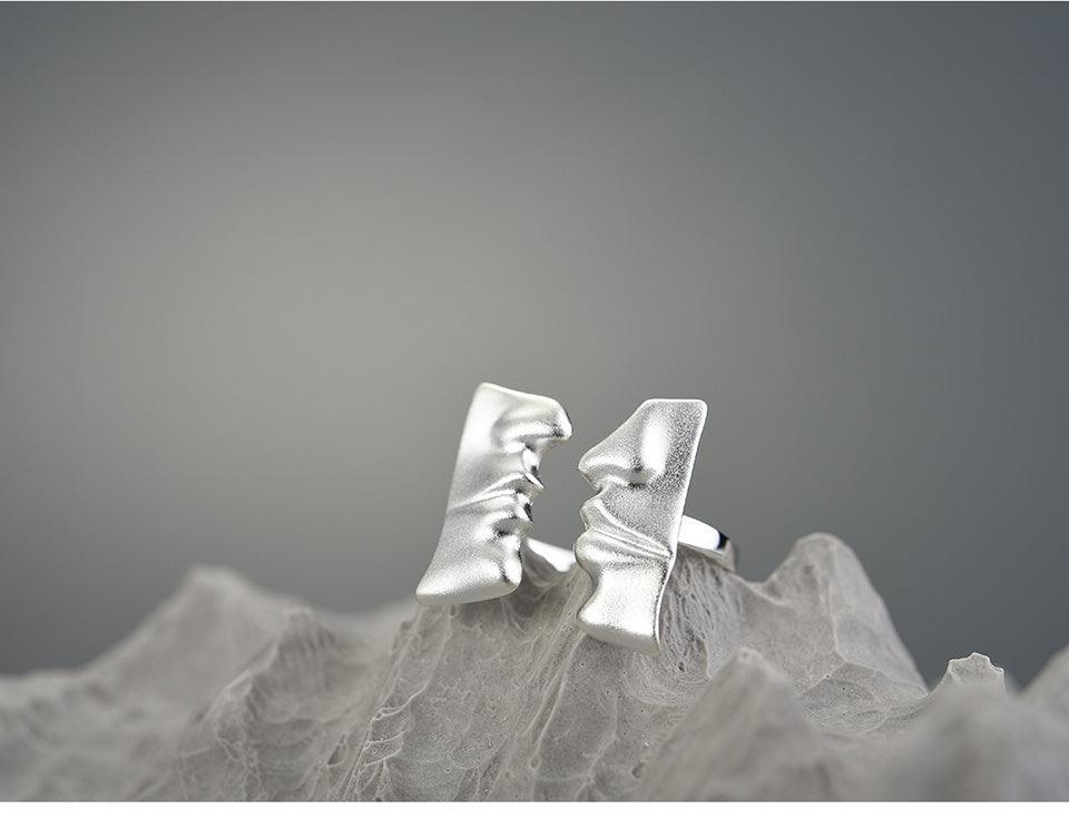 Face to Face Kiss Couple Ring, 925 Sterling Silver 