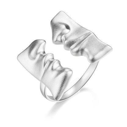 Face to Face Kiss Couple Ring, 925 Sterling Silver 