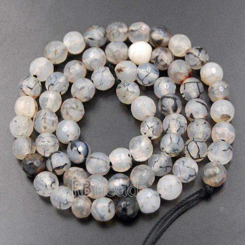 Faceted Dragon Vein Black Crackle Agate Beads, 6-10mm, 15.5'' strand 