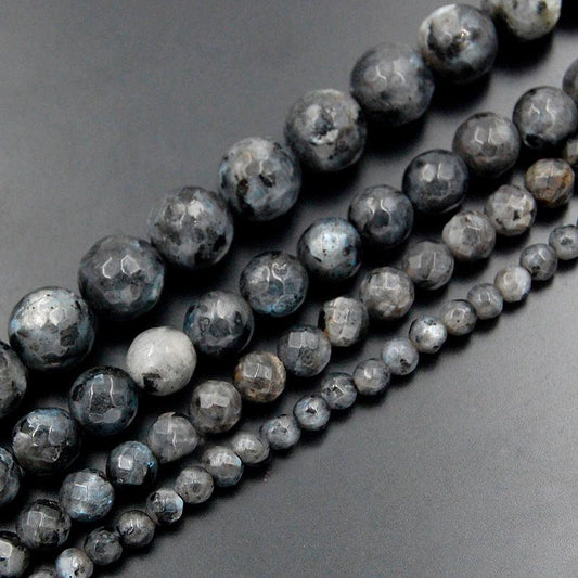 Faceted larvikite Labradorite Round 4-12mm Beads, Round Gemstone, 15.5'' strand 