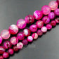 Faceted Pink Magenta Stripe Banded Agate Beads, 6-10mm Round, 15.5 str 
