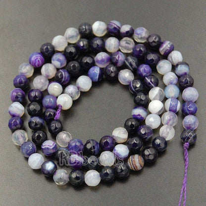 Faceted Purple Stripe Banded Agate Beads, 4-10mm Round, 15.5 strand 