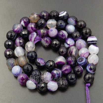 Faceted Purple Stripe Banded Agate Beads, 4-10mm Round, 15.5 strand 