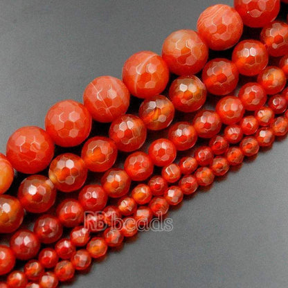 Faceted Red Agate Carnelian Stone Beads, 4-10mm Round 15.5'' strand 