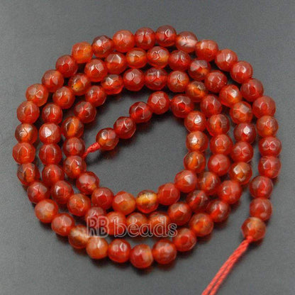 Faceted Red Agate Carnelian Stone Beads, 4-10mm Round 15.5'' strand 