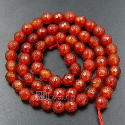 Faceted Red Agate Carnelian Stone Beads, 4-10mm Round 15.5'' strand 