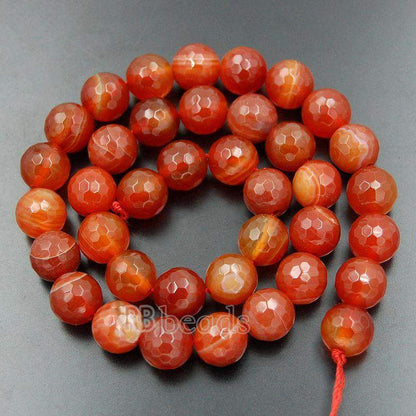 Faceted Red Agate Carnelian Stone Beads, 4-10mm Round 15.5'' strand 