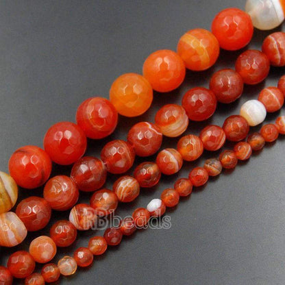 Faceted Red Stripe Banded Agate Beads, Round 6-8mm 15.5'' full strand 