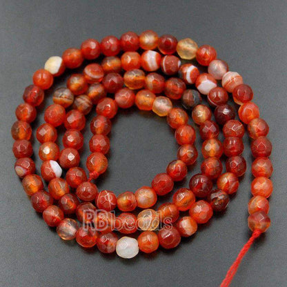 Faceted Red Stripe Banded Agate Beads, Round 6-8mm 15.5'' full strand 