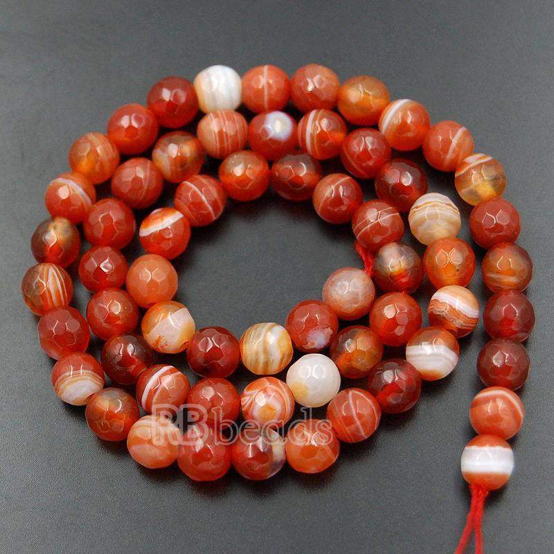 Faceted Red Stripe Banded Agate Beads, Round 6-8mm 15.5'' full strand 