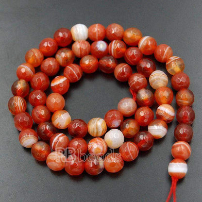 Faceted Red Stripe Banded Agate Beads, Round 6-8mm 15.5'' full strand 