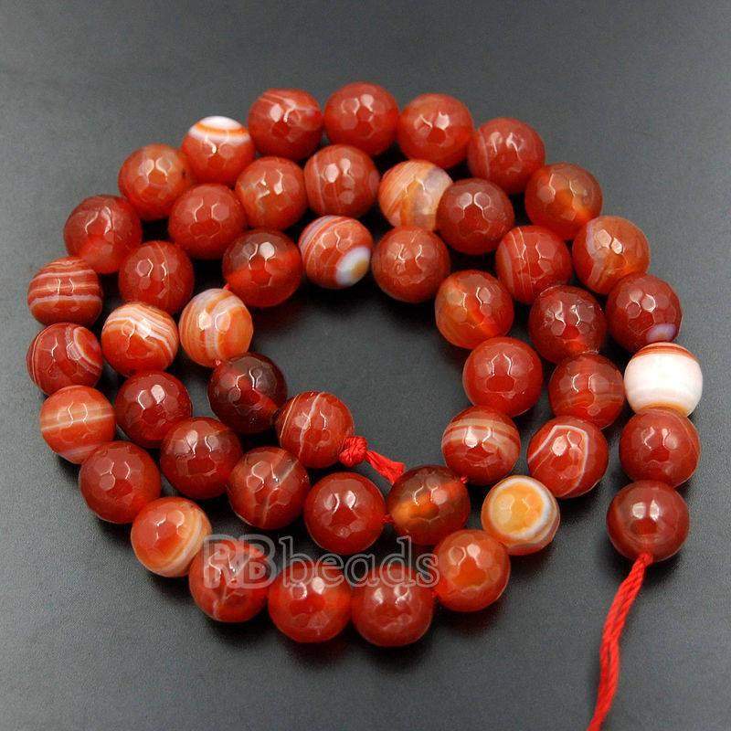 Faceted Red Stripe Banded Agate Beads, Round 6-8mm 15.5'' full strand 