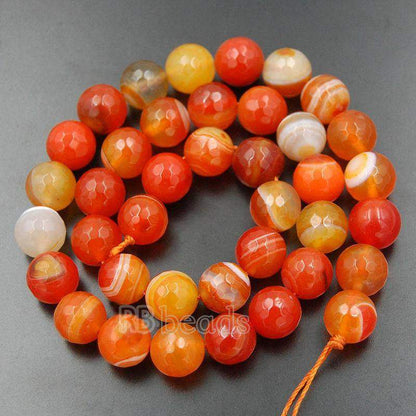 Faceted Red Stripe Banded Agate Beads, Round 6-8mm 15.5'' full strand 