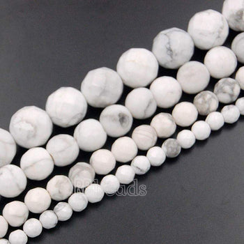 Faceted White Turquoise Howlite Beads, 4-10mm Round Jewelry Gemstone, 15.5'' st. 