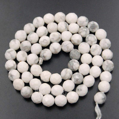 Faceted White Turquoise Howlite Beads, 4-10mm Round Jewelry Gemstone, 15.5'' st. 