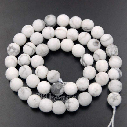 Faceted White Turquoise Howlite Beads, 4-10mm Round Jewelry Gemstone, 15.5'' st. 