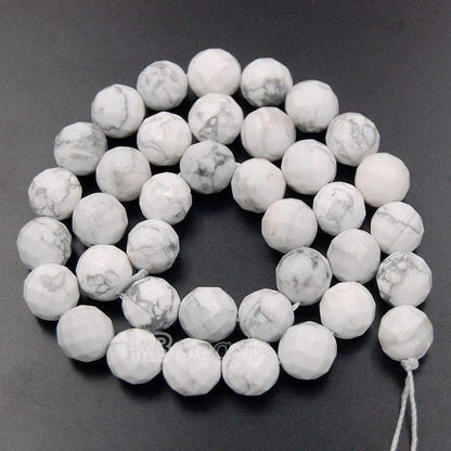 Faceted White Turquoise Howlite Beads, 4-10mm Round Jewelry Gemstone, 15.5'' st. 