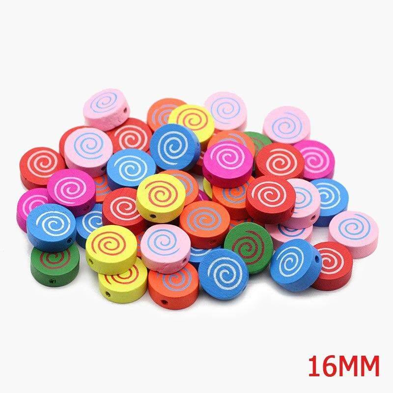 Flat Round Wood Mixed Color Wooden Beads For Jewelry Making 16/18mm 