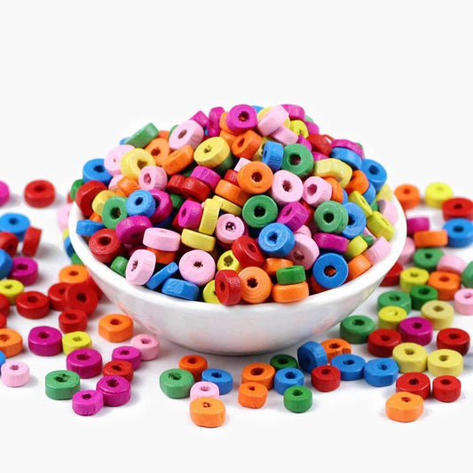 Flat Wooden Beads, Dyed Mixed Round Spacer Loose Beads for Craft 3x6/4x8mm 300pcs 