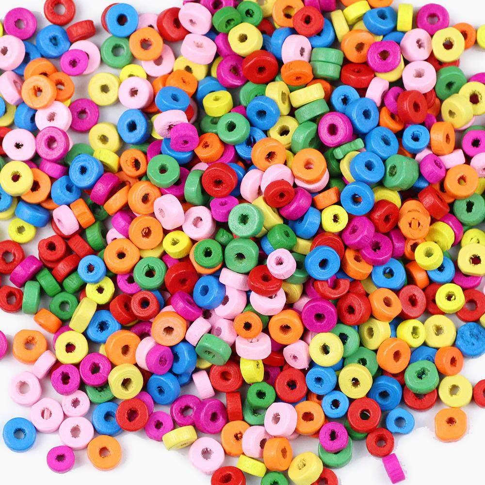 Flat Wooden Beads, Dyed Mixed Round Spacer Loose Beads for Craft 3x6/4x8mm 300pcs 