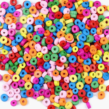 Flat Wooden Beads, Dyed Mixed Round Spacer Loose Beads for Craft 3x6/4x8mm 300pcs 