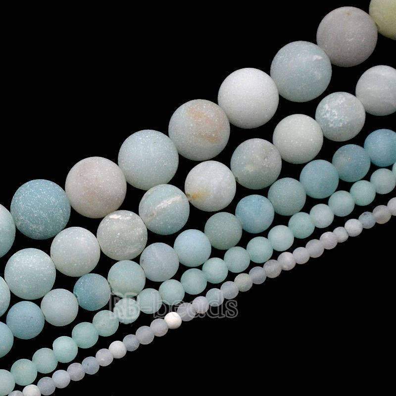 Frosted Matte Blue Amazonite Beads, Round, 4-12mm, 15.5'' inch size 