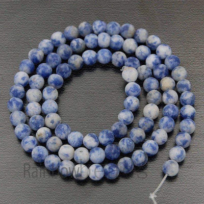 Frosted Matte Blue Spot Jasper beads, Round 4-12mm stone, 15.5'' str 