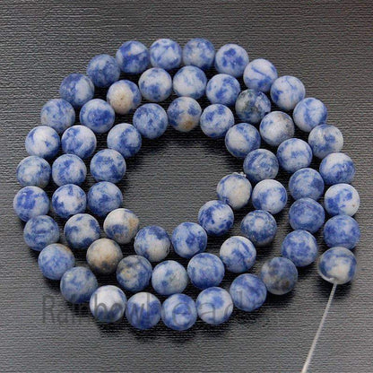 Frosted Matte Blue Spot Jasper beads, Round 4-12mm stone, 15.5'' str 