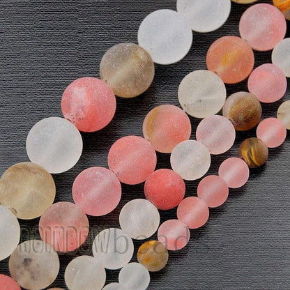 Frosted Matte Rose White Volcano cherry Quartz Beads, Gemstone Beads, Round Natural Beads, 4mm 6mm 8mm 10mm 12mm 