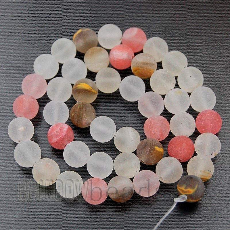 Frosted Matte Rose White Volcano cherry Quartz Beads, Gemstone Beads, Round Natural Beads, 4mm 6mm 8mm 10mm 12mm 