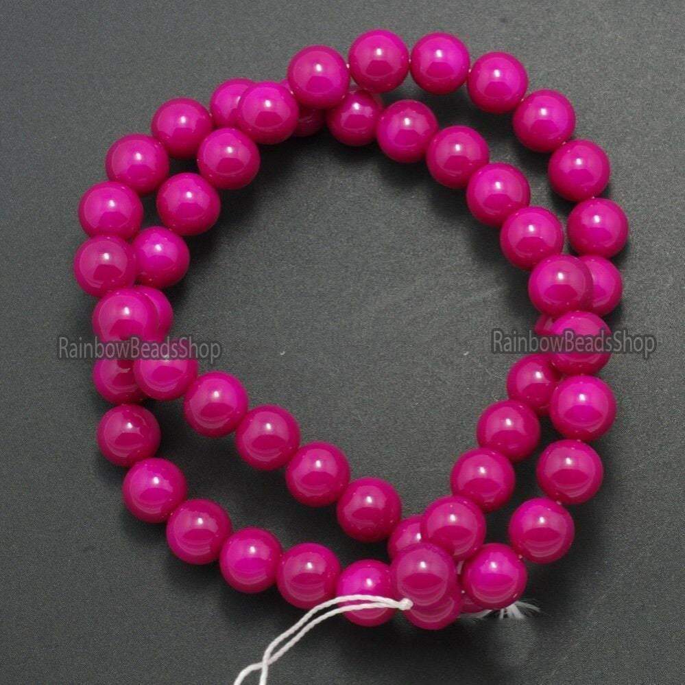 Fuchsia Coated Czech Glass Pearl Smooth Round Beads,  4-16mm 