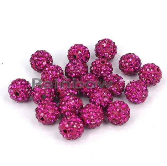 Fuchsia Crystal Rhinestone Round Beads, 6mm 8mm 8mm 10mm 12mm Pave Clay Disco Ball Beads, Chunky Bubble Gum Beads, Gumball Acrylic Beads 